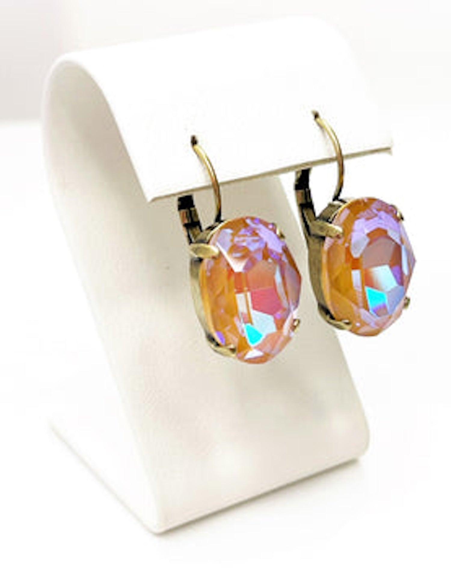 Orange Rainbow Crystal Earrings | Oval Dangles | Rhinestone Drops | Statement Drops