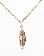 Gold Leaf Crystal Necklace | Dainty Leaf Charm Jewelry | 14kt Gold Filled | Minimalist Pendant