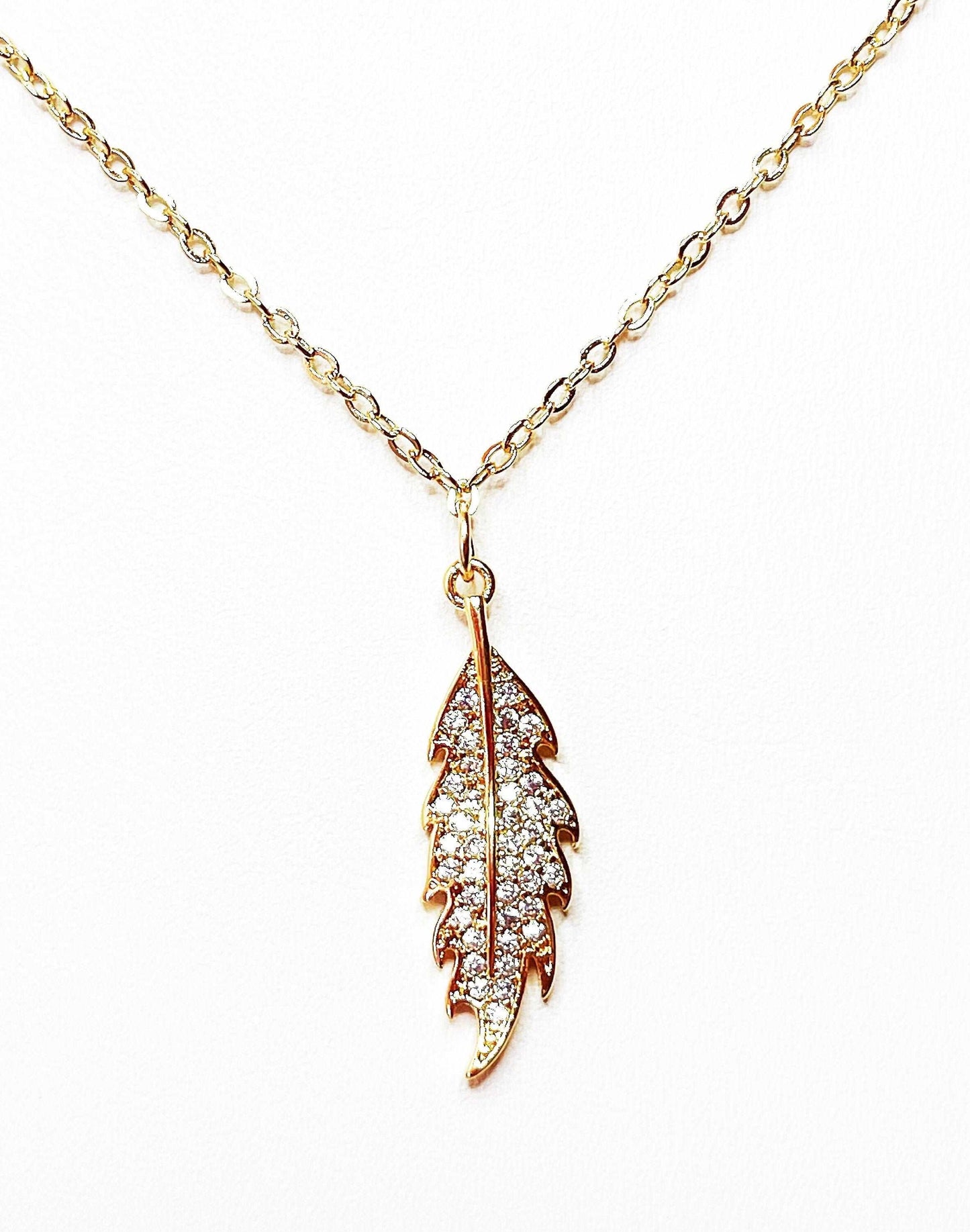 Gold Leaf Crystal Necklace | Dainty Leaf Charm Jewelry | 14kt Gold Filled | Minimalist Pendant