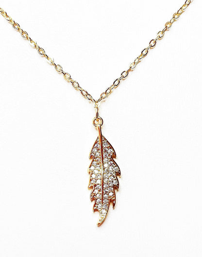 Gold Leaf Crystal Necklace | Dainty Leaf Charm Jewelry | 14kt Gold Filled | Minimalist Pendant