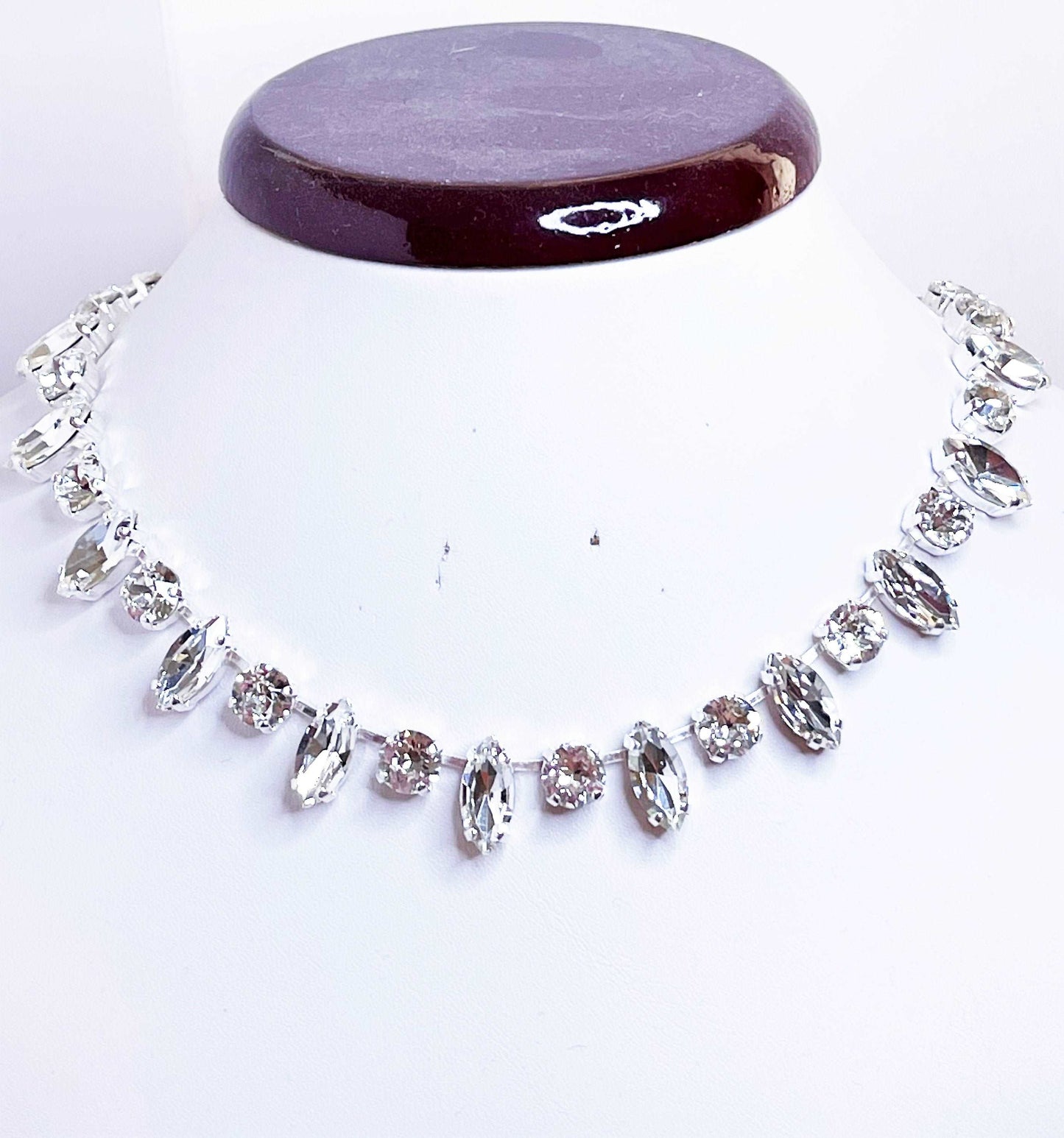 Clear Diamond Crystal Necklace, Wedding Jewellery, Clear Riviere Necklace, Dainty Stone Bridal Choker, Mother of the Bride Gift