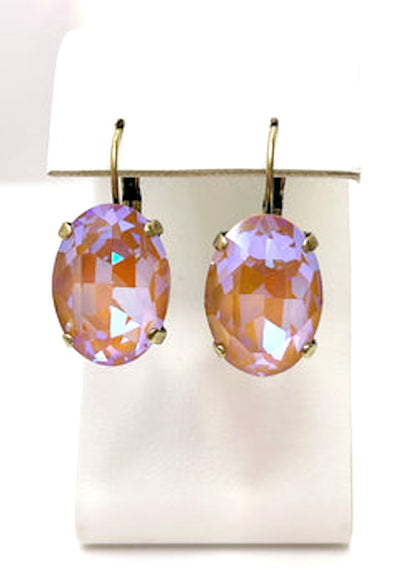 Orange Rainbow Crystal Earrings | Oval Dangles | Rhinestone Drops | Statement Drops