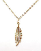 Gold Leaf Crystal Necklace | Dainty Leaf Charm Jewelry | 14kt Gold Filled | Minimalist Pendant