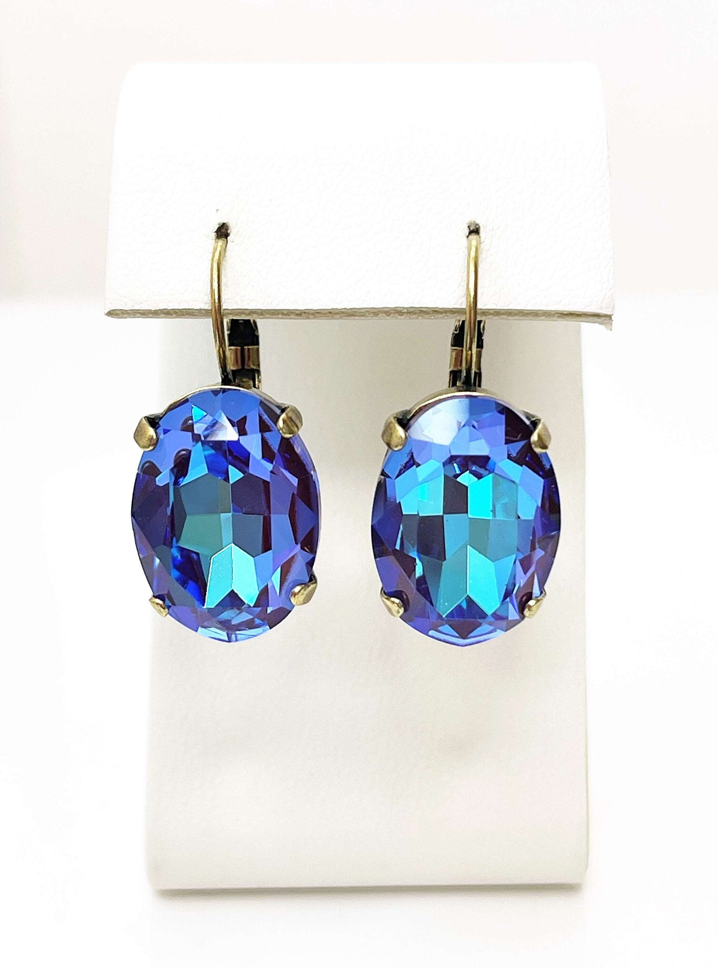Blue Purple Georgian Crystal Earrings | Statement Oval Drops