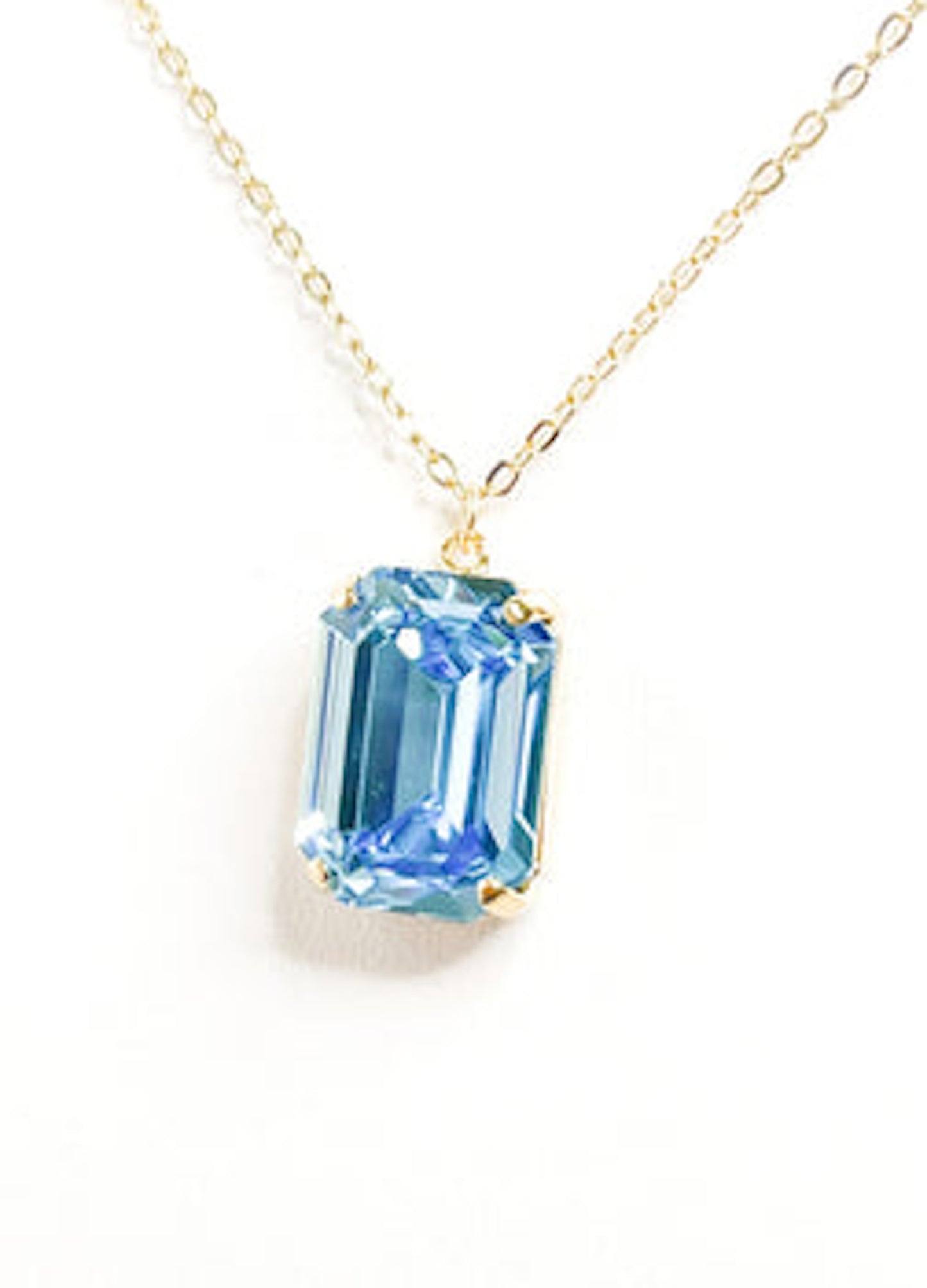 Aquamarine Austrian Crystal Pendant | Light Blue Rectangular Pendant | 925 Sterling Silver | Gold Filled