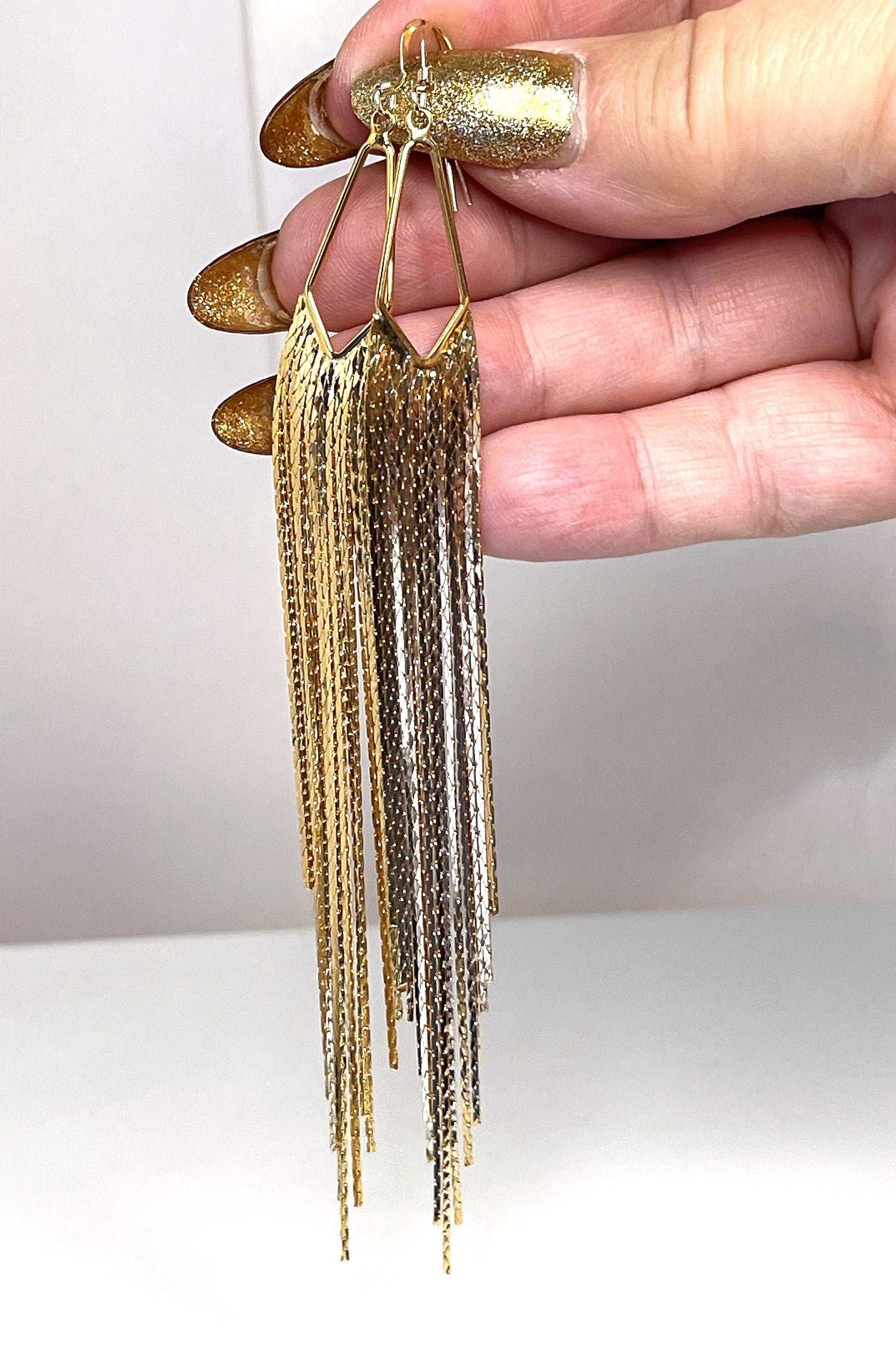 Extra Long Gold Tassel Earrings | 125mm Long Chain Drops | Slim Chain Dangles | Earrings for Women