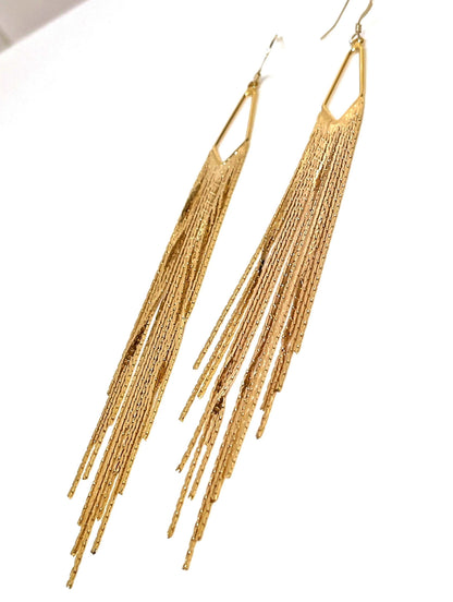 Extra Long Gold Tassel Earrings | 125mm Long Chain Drops | Slim Chain Dangles | Earrings for Women