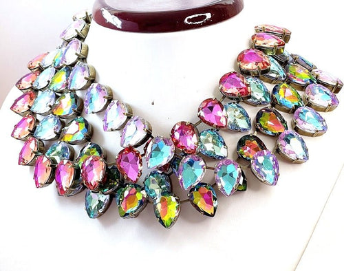 Anna Wintour Style Pink Blue Purple Crystal Chokers | Riviere Pear Necklaces