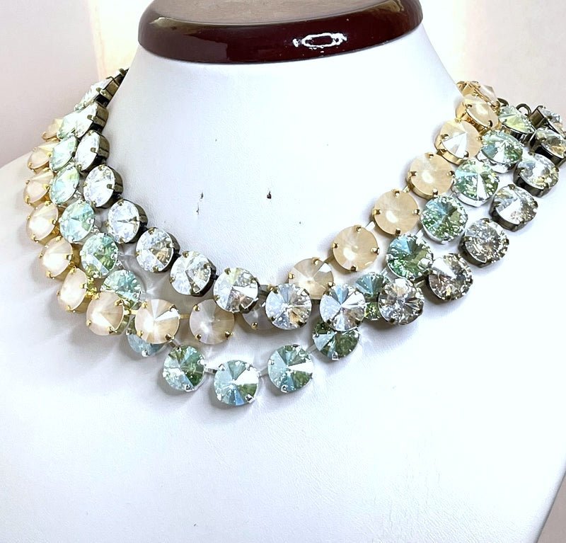 Mint Green Cream Clear Austrian Crystal Necklaces