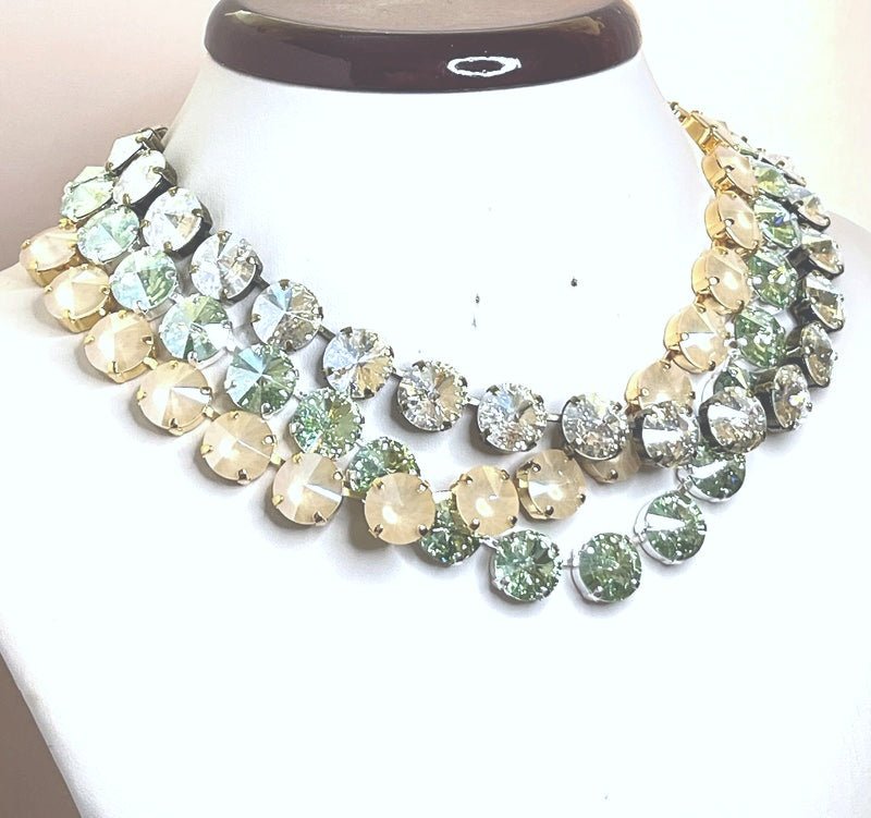Mint Green Cream Clear Austrian Crystal Necklaces