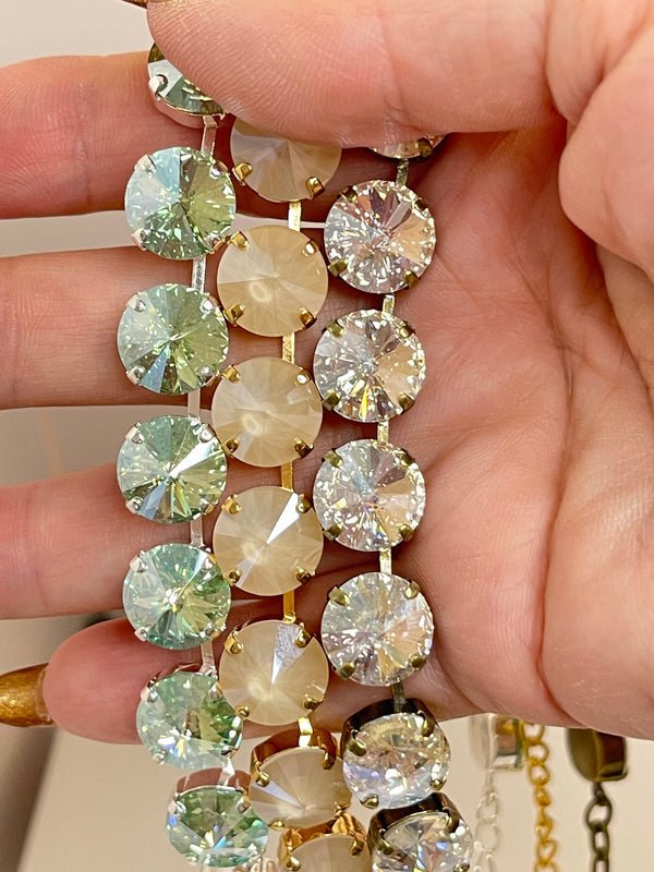 Mint Green Cream Clear Austrian Crystal Necklaces