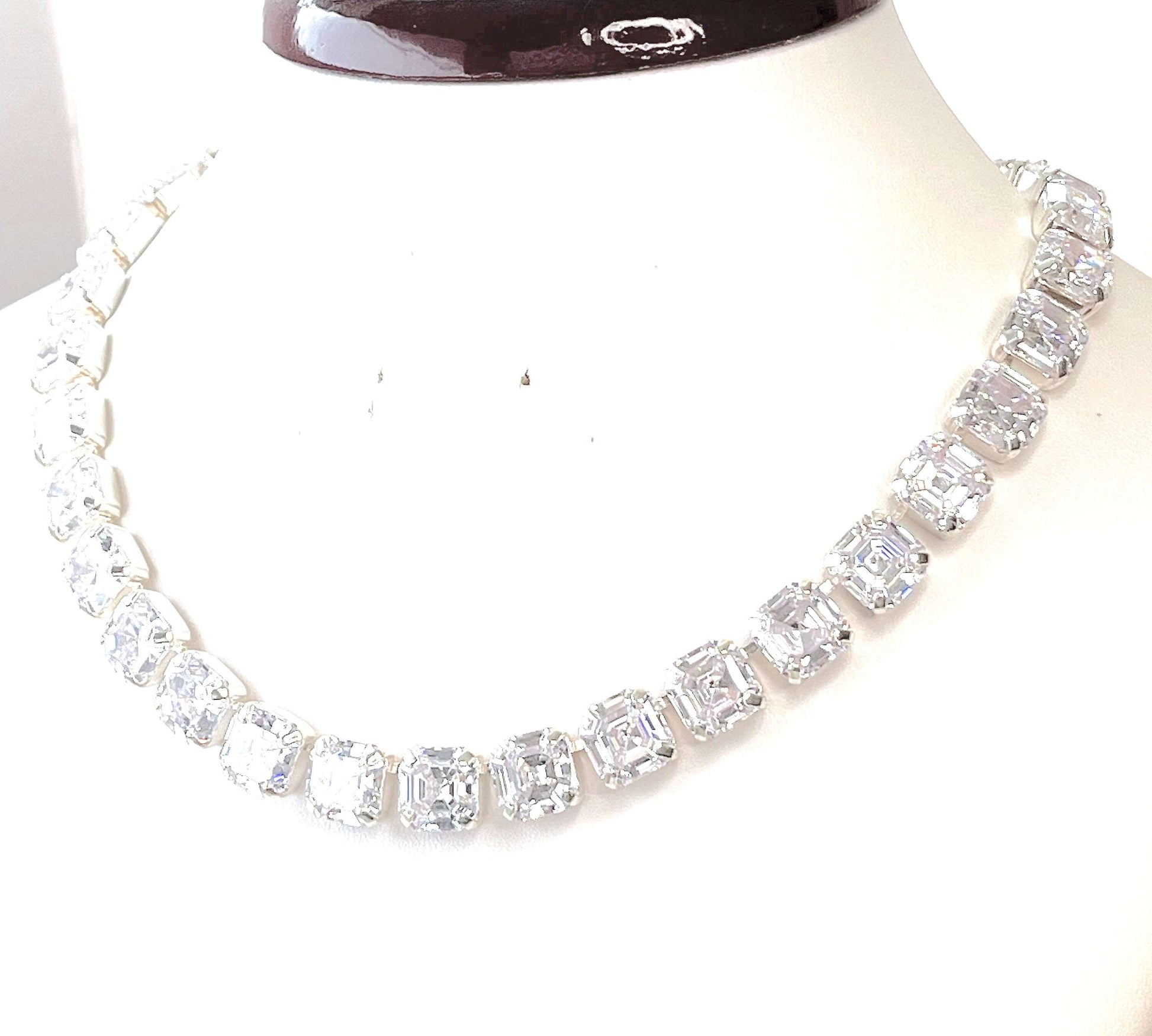 Clear Crystal Necklace | Ascher Cut Choker | Wedding Rivere Necklace | Bridal Jewellery