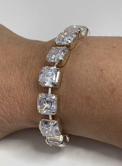 Clear Crystal Bracelet | Sparkly Ascher Cut Wedding Bracelet | Statement Jewellery