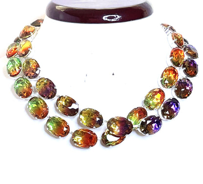 Tourmaline Georgian Collet Necklace | Purple Yellow Crystal Choker | Anna Wintour Style 