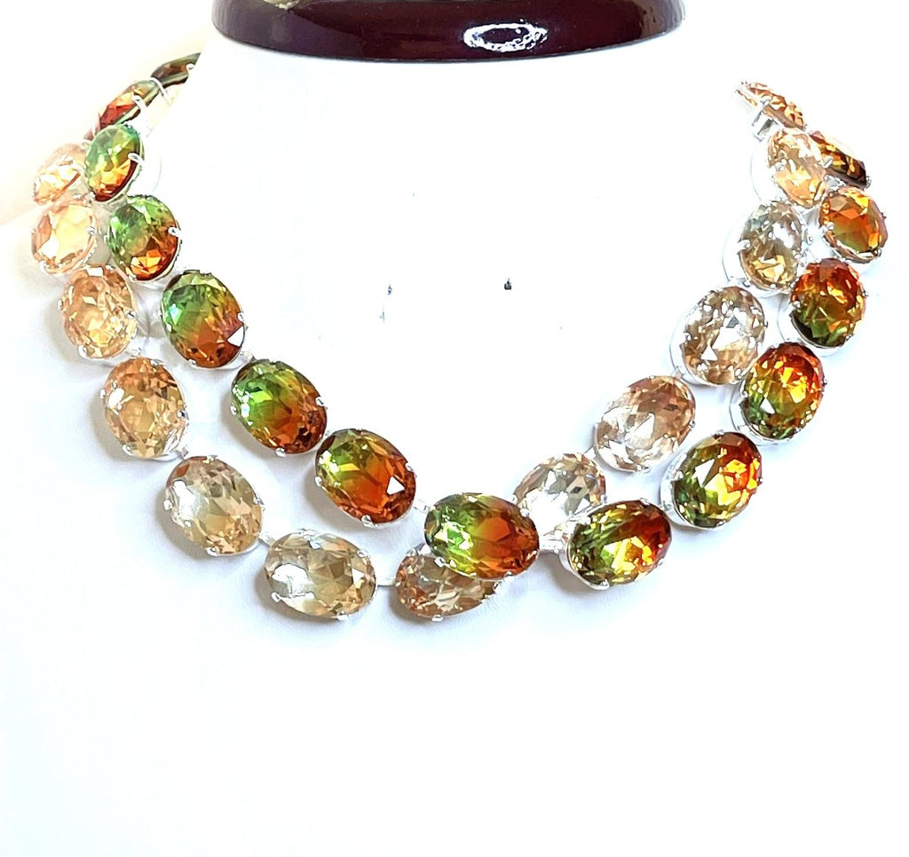 Tourmaline Georgian Collet Necklace | Anna Wintour Style | Green Orange Crystal Choker