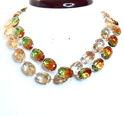 Tourmaline Georgian Collet Necklace | Anna Wintour Style | Green Orange Crystal Choker