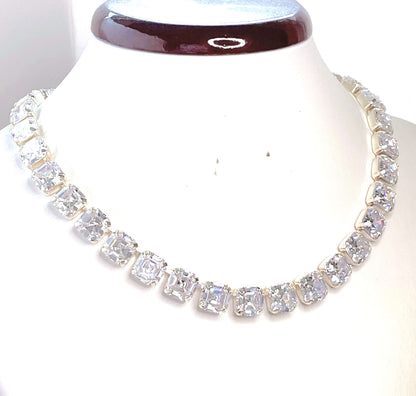 Clear Crystal Necklace | Ascher Cut Choker | Wedding Rivere Necklace | Bridal Jewellery