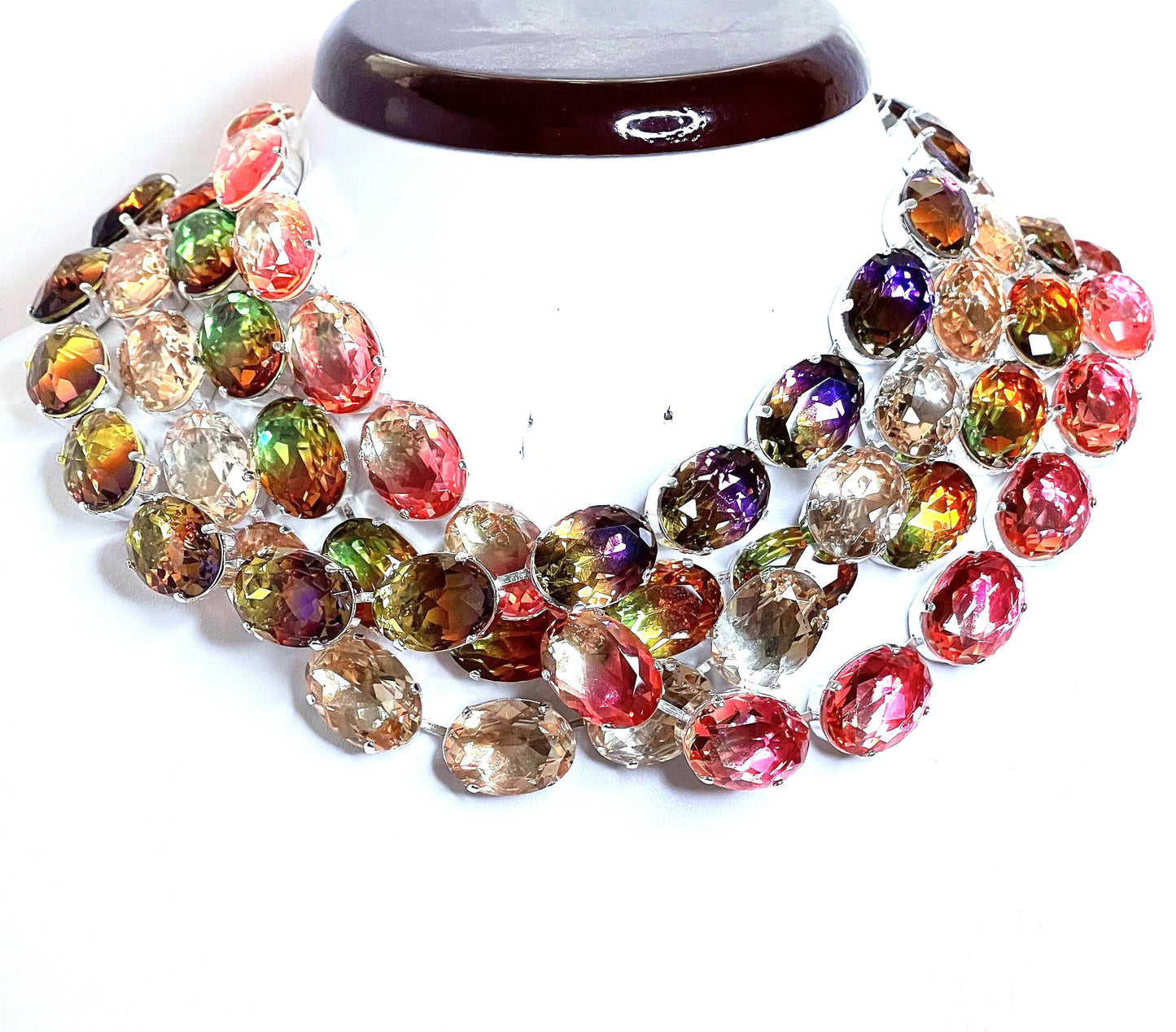 Tourmaline Georgian Collet Necklace | Anna Wintour Style |  Purple Green Gold Crystal Choker | Riviere Statement Necklace