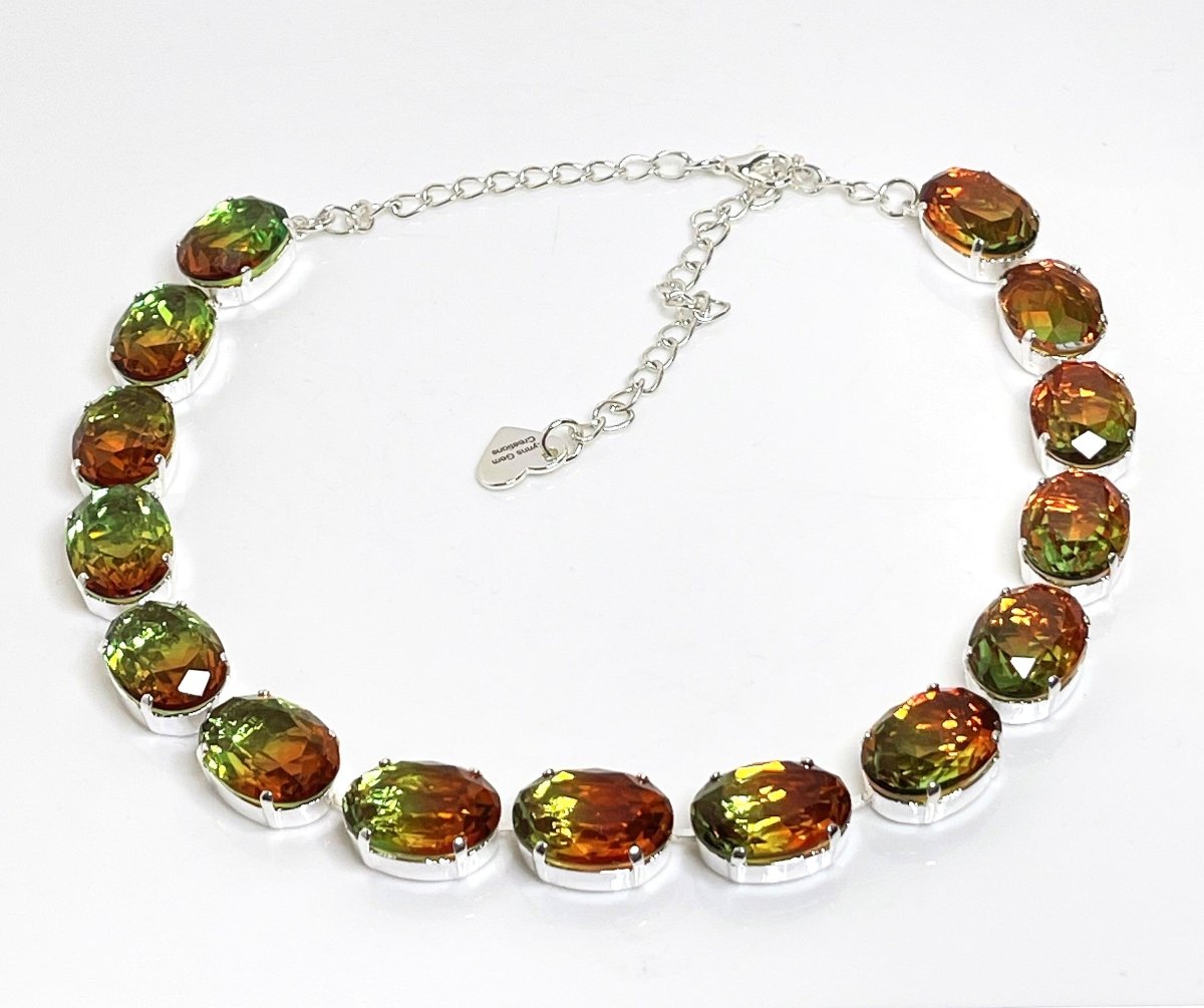 Tourmaline Georgian Collet Necklaces | Green Orange Crystal Choker | Anna Wintour Style Necklace | Statement Necklaces