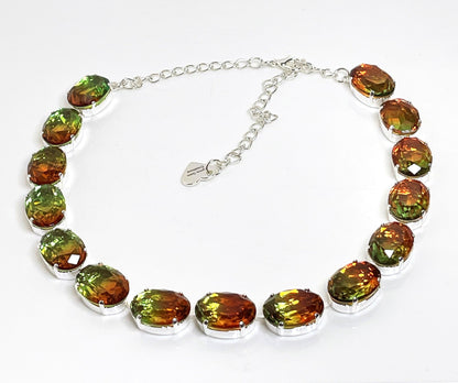 Tourmaline Georgian Collet Necklaces | Green Orange Crystal Choker | Anna Wintour Style Necklace | Statement Necklaces