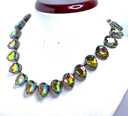 Rainbow Crystal Georgian Necklace | Anna Wintour Style | Multicolour Statement Choker