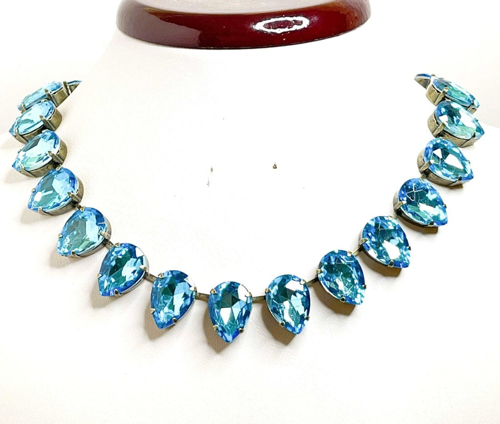 Aquamarine Crystal Necklace, Anna Wintour Style, Georgian Collet, Blue Statement Choker, Riviere Necklace, Necklaces For Women