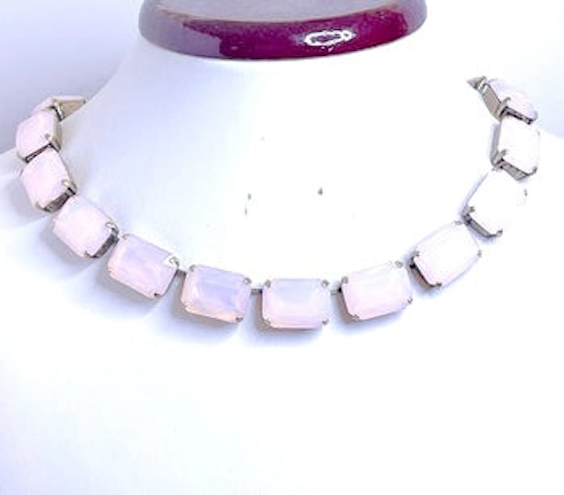 Pink White Opal Georgian Collet Necklaces | Pink Crystal Choker | Anna Wintour Style