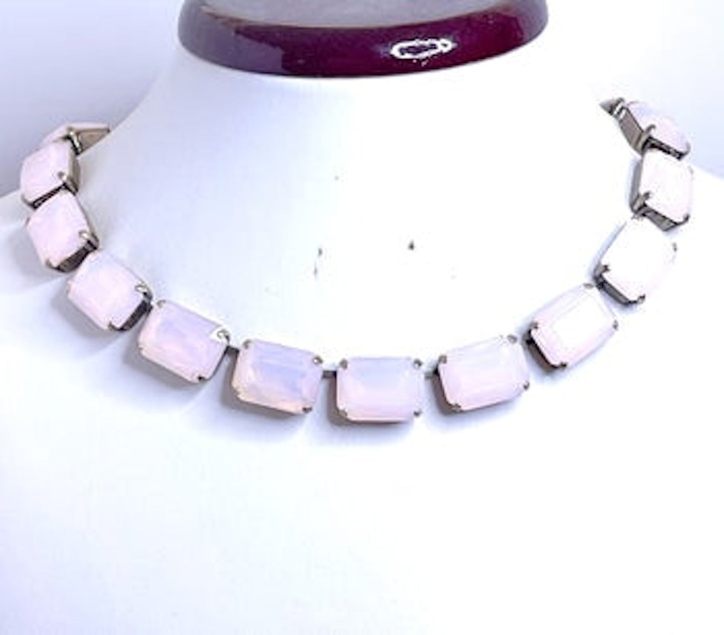 Pink White Opal Rose Georgian Collet Necklaces | Pink Crystal Chokers | Anna Wintour Style