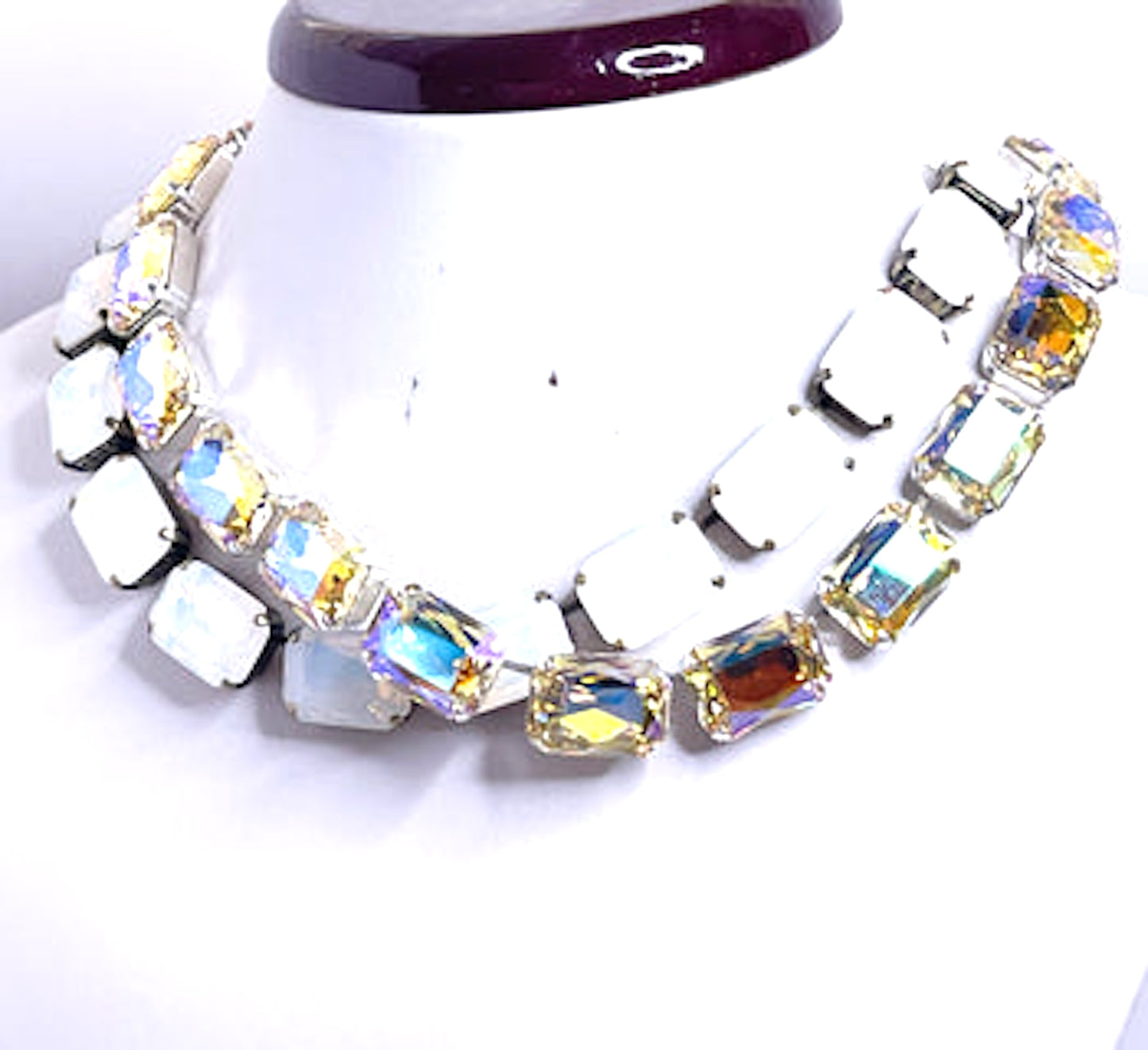 White Opal Clear AB Georgian Collet Necklaces | Riveire Crystal Chokers | Anna Wintour Style