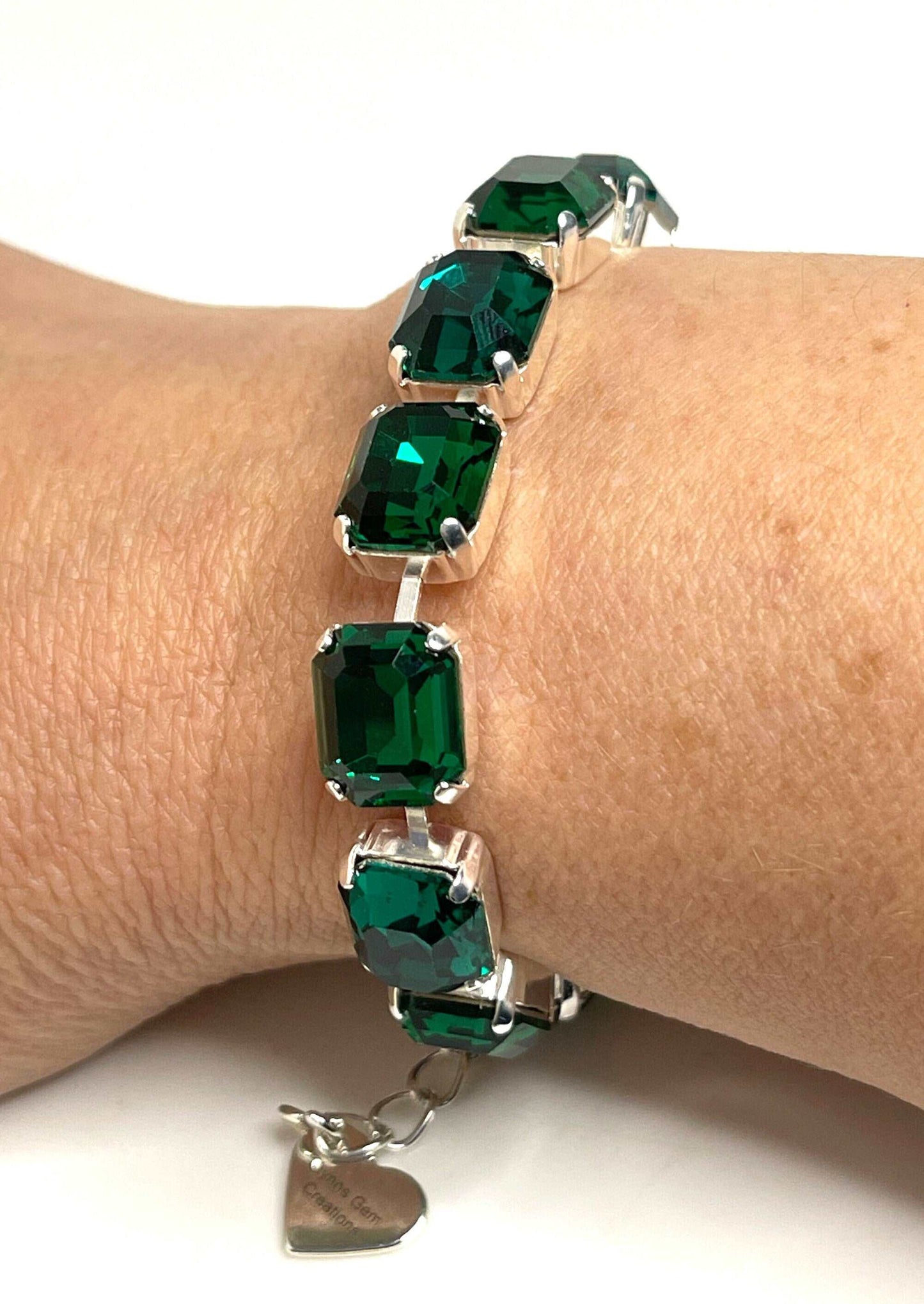 Emerald Green Crystal Bracelet | Green Tennis Bracelet | Georgian Statement Bracelet