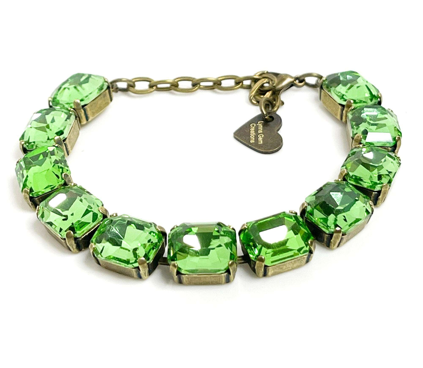 Peridot Green Crystal Bracelet, 12 x 10mm Octagon, Green Tennis Bracelet, Bridesmaid Gift, Georgian Statement Bracelet, Bracelets for Women