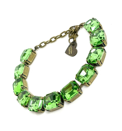 Peridot Green Crystal Bracelet, 12 x 10mm Octagon, Green Tennis Bracelet, Bridesmaid Gift, Georgian Statement Bracelet, Bracelets for Women