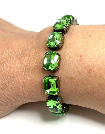 Peridot Green Crystal Bracelet, 12 x 10mm Octagon, Green Tennis Bracelet, Bridesmaid Gift, Georgian Statement Bracelet, Bracelets for Women