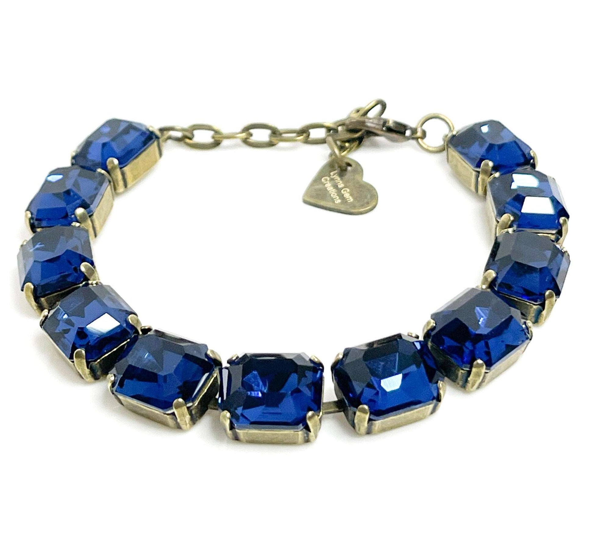 Dark Blue Crystal Bracelet, 12 x 10mm Octagon, Montana Tennis Bracelet, Bridesmaid Gift, Georgian Statement Bracelet, Bracelets for Women