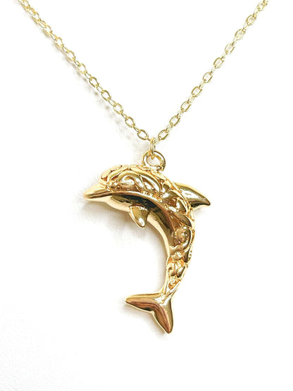  Gold Dolphin Crystal Necklace | Delicate Dolphin Jewelry | Gold CZ Pendant | Dolphin Lovers Gift