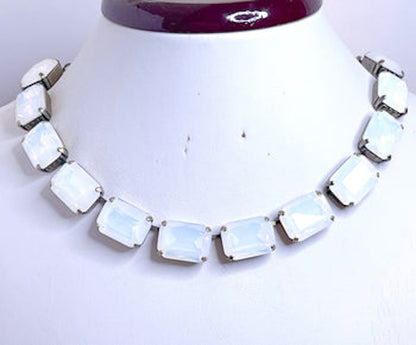 White Opal Clear AB Georgian Collet Necklaces | Riveire Crystal Chokers | Anna Wintour Style