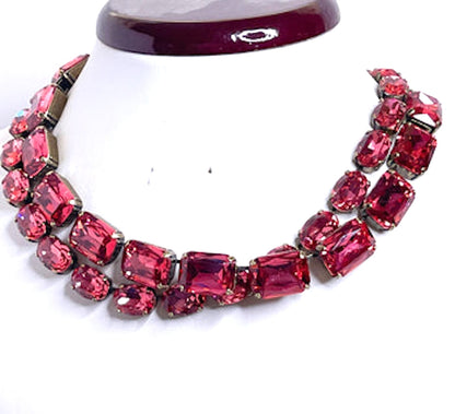 Rose Pink Georgian Collet Necklaces | Anna Wintour Style | Dark Pink Riviere Necklace | Statement Jewellery