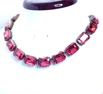 Rose Pink Georgian Collet Necklace | Pink Crystal Choker | Anna Wintour Style | Vitrail Light Riviere Necklace