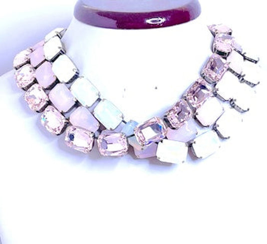 Pink White Opal Georgian Collet Necklaces | Pink Crystal Choker | Anna Wintour Style