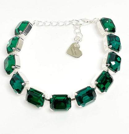 Emerald Green Crystal Bracelet | Green Tennis Bracelet | Georgian Statement Bracelet