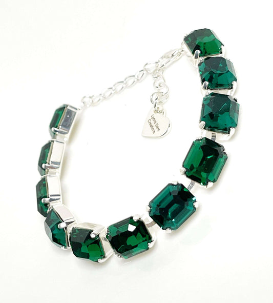 Emerald Green Crystal Bracelet | Green Tennis Bracelet | Georgian Statement Bracelet