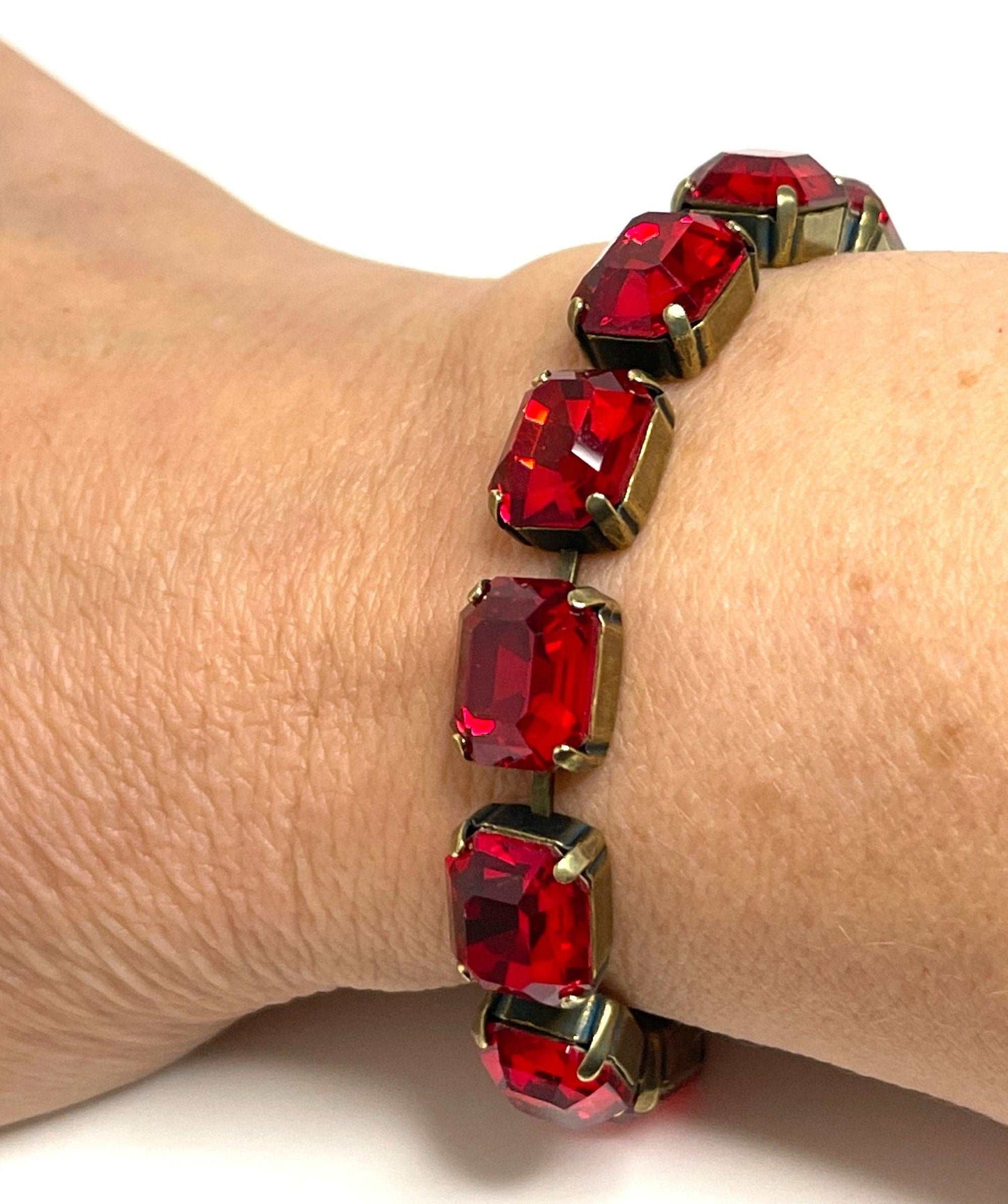 Siam Red Crystal Bracelet | Red Tennis Bracelet | Georgian Statement Bracelet