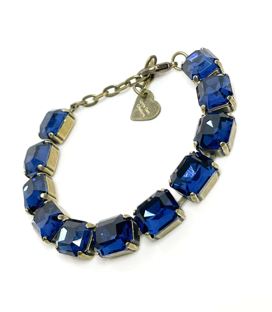 Dark Blue Crystal Bracelet, 12 x 10mm Octagon, Montana Tennis Bracelet, Bridesmaid Gift, Georgian Statement Bracelet, Bracelets for Women