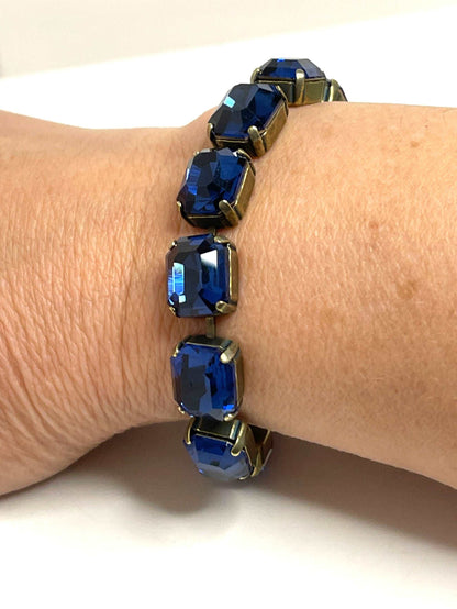 Dark Blue Crystal Bracelet, 12 x 10mm Octagon, Montana Tennis Bracelet, Bridesmaid Gift, Georgian Statement Bracelet, Bracelets for Women