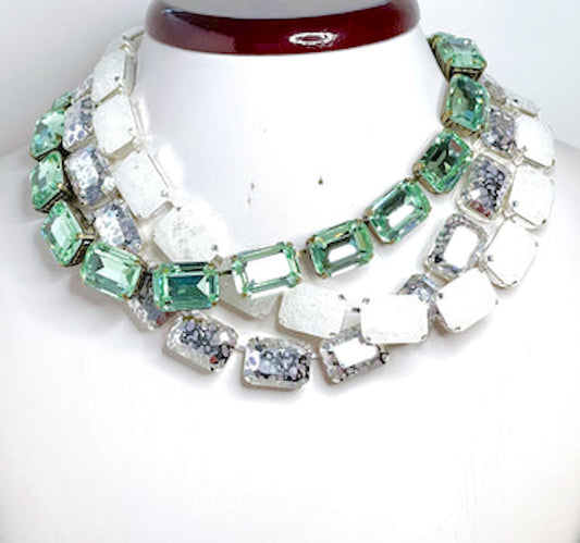 Mint Green Georgian Collet | Silver Patina Crystal Choker | Anna Wintour Style | Ice Riviere Necklace