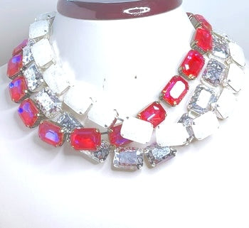 Royal Red Georgian Collet Necklace | Silver Patina Crystal Choker | Anna Wintour Style | Statement Necklace