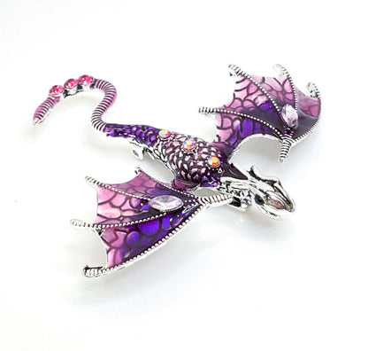 Large Purple Pink Flying Dragon Brooch with Crystals | Ombre Gothic Fashion Brooch | Unisex Jewellery