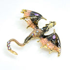 Large Orange Black Flying Dragon Brooch with Crystals | Gothic Fashion Brooch