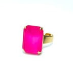 Electric Pink Crystal Ring | Large Hot Pink Ring | Gold Plated | Rectangle Statement Ring