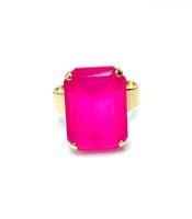 Electric Pink Crystal Ring | Large Hot Pink Ring | Gold Plated | Rectangle Statement Ring